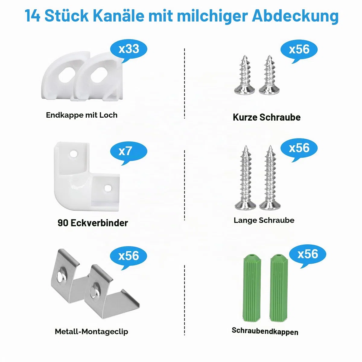 LED Aluminium Profil, LED Profil 14 x 1m, LED-Kanäle V-Form für LED Streifen, LED Leiste Profil und Diffusor für Perfektes Licht, mit Eckverbinder, Endkappen, Schrauben und Montageclips