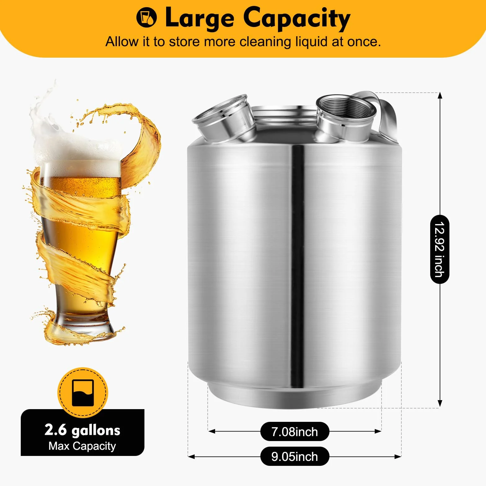 10-Liter-bierreinigungsfass, Multifunktionaler Bierreinigungsbehälter, 3-Kopf-bierleitungsreiniger Aus Edelstahl, Für Alle Arten Von Reinigungsmaschinen