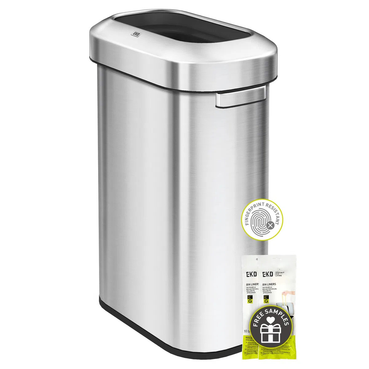 EKO Urban 90 Liter offener Mülleimer aus Edelstahl, schmal, kommerzielle Qualität, großer Mülleimer für Zuhause, Büro, Hotel, Café, Restaurant, Wohnheim