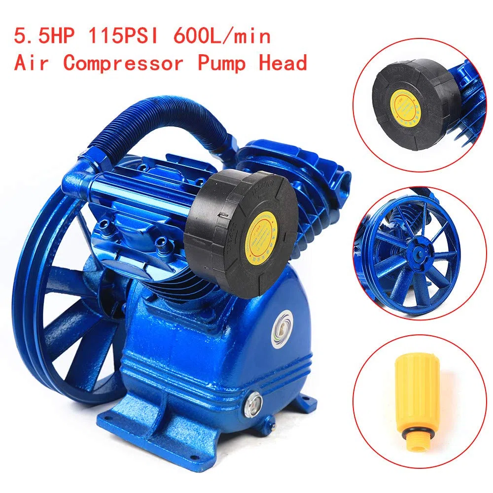 5,5HP Kompressor Aggregat mit Schalldämpfer, 2 Zylinder 115 PSI V-Typ Kompressor Luftkompressor-Pumpenkopf Kompressoraggregat Druckluftkompressor, 600L/min Luftkompressor-Kopf V-0.6/8