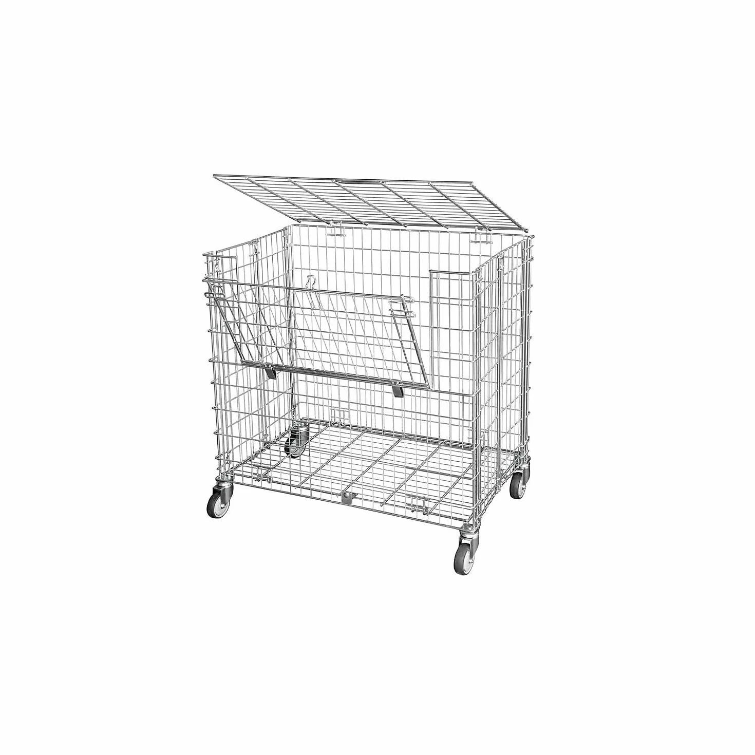 Gitterwagen abschließbar | 150KG Tragkraft | 2 Ladeklappen 4 Lenkrollen | Vielseitig einsetzbar als Ballwagen, Gitterbox für Sportgeräte und Bälle | robuster Lagerwagen 585x950x870mm