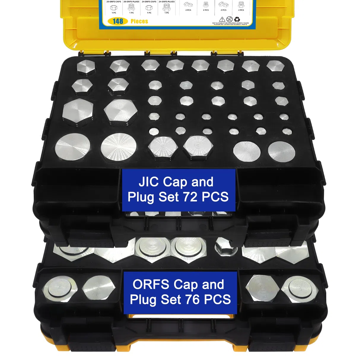 JIC und ORFS Master Industrie-Hydraulikkappe und Stopfen, Schlauch- und Rohrverschraubungs-Set, Kappe und Stecker, Präzisionsgewinde in ORFS-Größen 4, 6, 8, 10, 12, 16, 20, 24 und 37 °