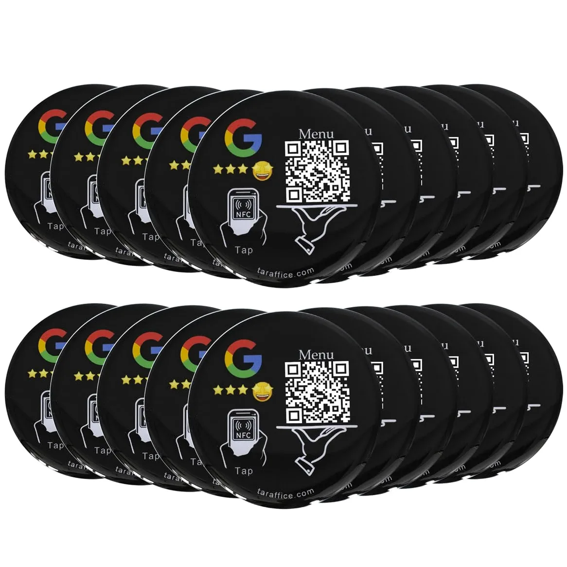 2in1 Hybrid-Restauranttisch-NFC-Platte, QR-Code-Menü + NFC-Epoxidharz Google-Rezension | Kompatibel mit iPhone und Android | Für Restaurants, Bars, Cafés, Fastfood (Schwarz, 20