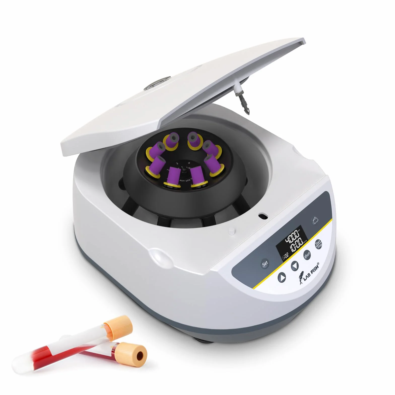 LAB FISH Labor Zentrifuge für 2ml 5ml 10ml 15ml Röhrchen, 500-5000 U/min Niedrigtourig, Max. 3074xg, 8-fach Rotor, Ideal für PRP/PRF
