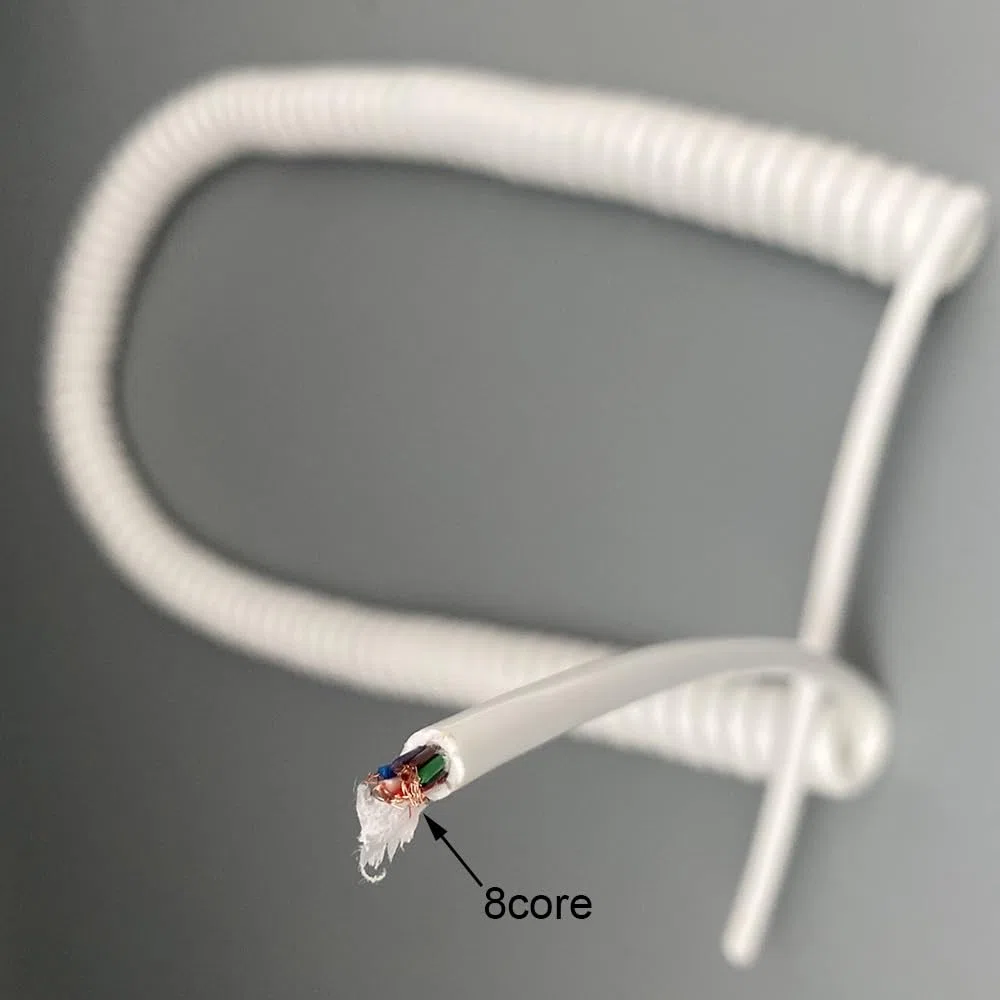 Gewickeltes Netz-Flex-Federkabel, weiß, spiralförmig, elastisch | Hochelastisches Spiral-Elektrokabel, verschleißfest, 8-adrig, 5 mm Durchmesser, TPU-Mantel(Stretch 5 Meters)