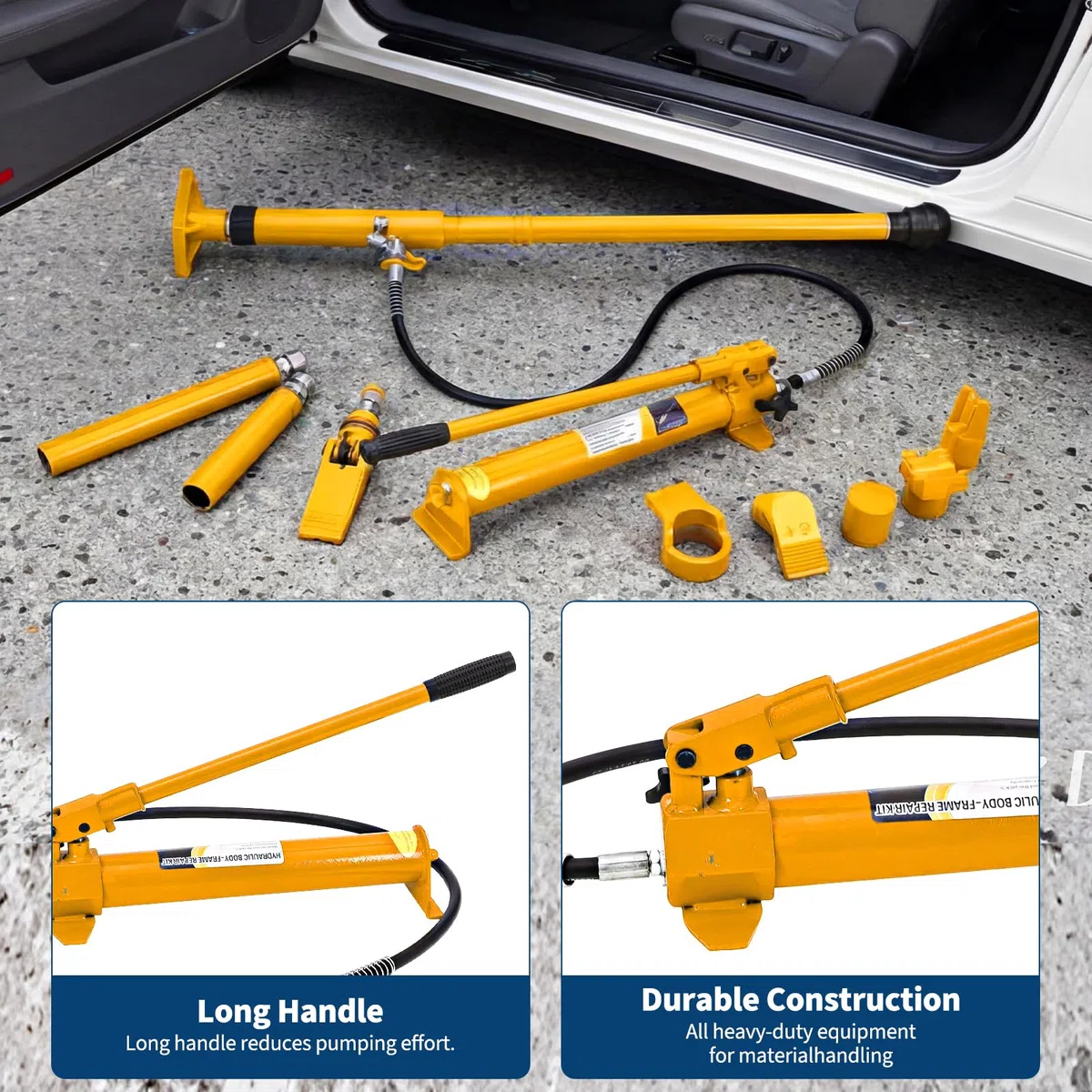 Porta Power Hydraulik-Kit 12 Tonnen mit Handpumpe & 1,4m Ölschlauch – Vielseitiges Aufsatz-Set für Karosserie-Richtarbeiten & Rahmeninstandsetzung – Für Auto, LKW, Werkstatt, Landwirtschaft