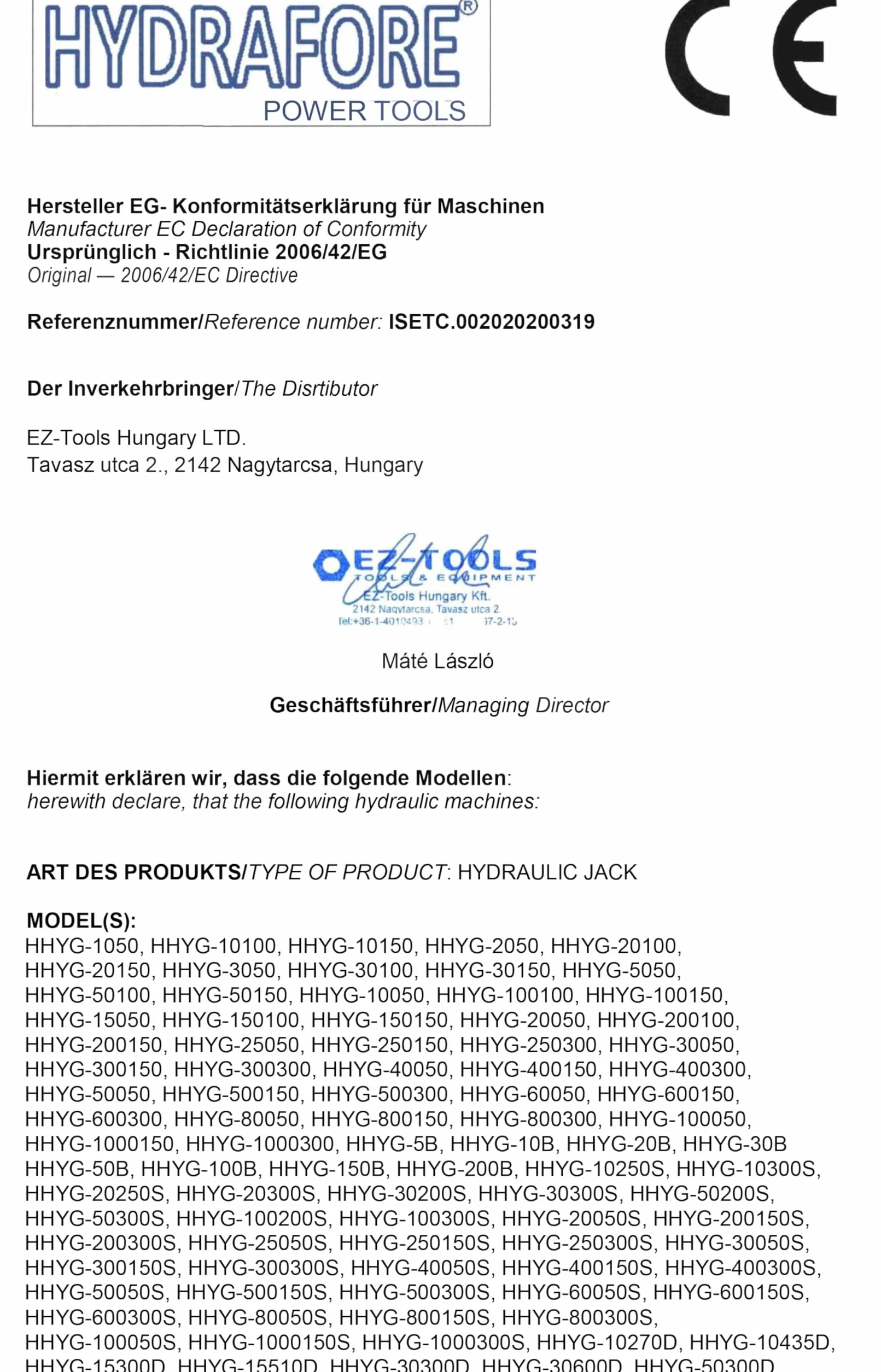 Hohlzylinder, HohlkolbenZylinder (20 Ton, 100 mm) (YG-20100K)