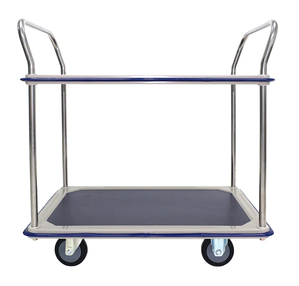 TW-220 Etagenwagen, verchromt, 2 Etagen, LxBxH: 914 mm x 610 mm x 950 mm, Tragfähigkeit 370 kg, Edelstahl/Blau