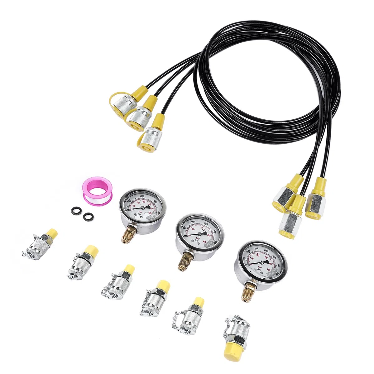 Hydraulic Pressure Test Kit 25/40/60MPa mit 6 Kupplungen, 304 Edelstahl Hydraulik-Messgeräte-Set für Bagger & Baumaschinen, inklusive Schlauchkupplungen und Messgerät für Hydraulik-Testgeräte