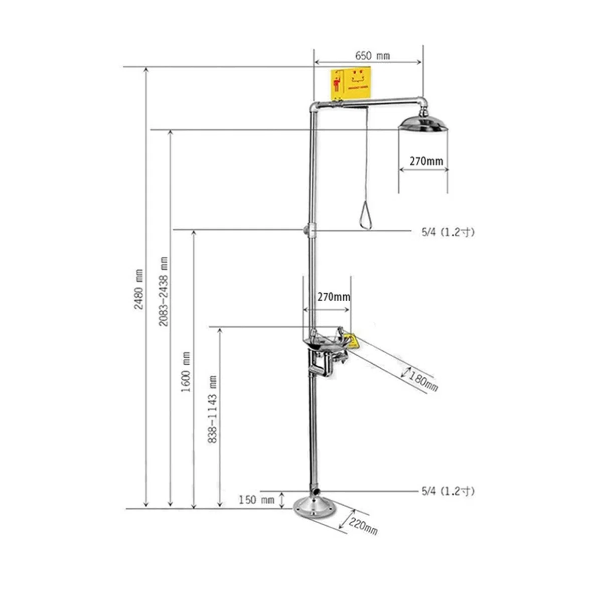 Notdusch-Aundusche aus Edelstahl 304, vertikales Doppel-Aunspül-Duschset(A)