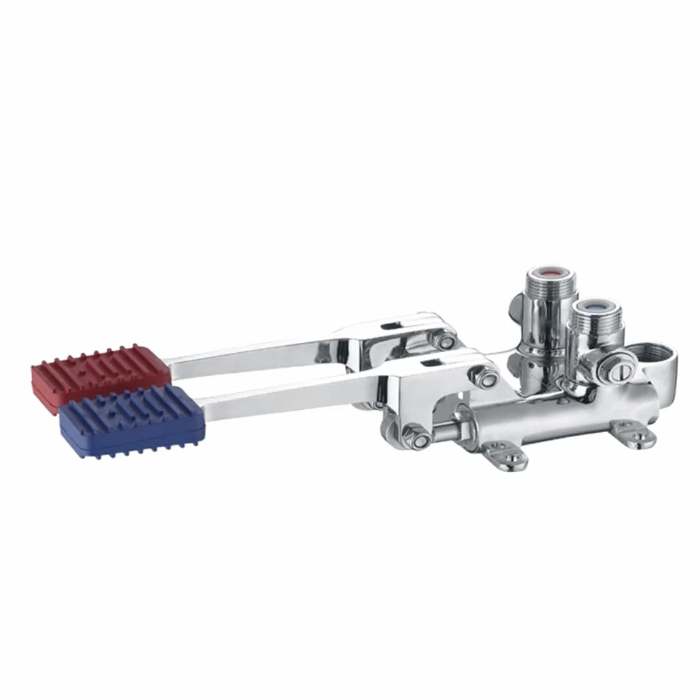 HEYOUTH Tretmischer G1/2",Fußpedal Wasserventil für Fußpedalhahn,Berührungsloser Wasserhahn,Bodenmontage Messingpedalventil,Warm und Kaltwasser,für Industriewaschbecken, Hotellerie, Pedalwaschbecken