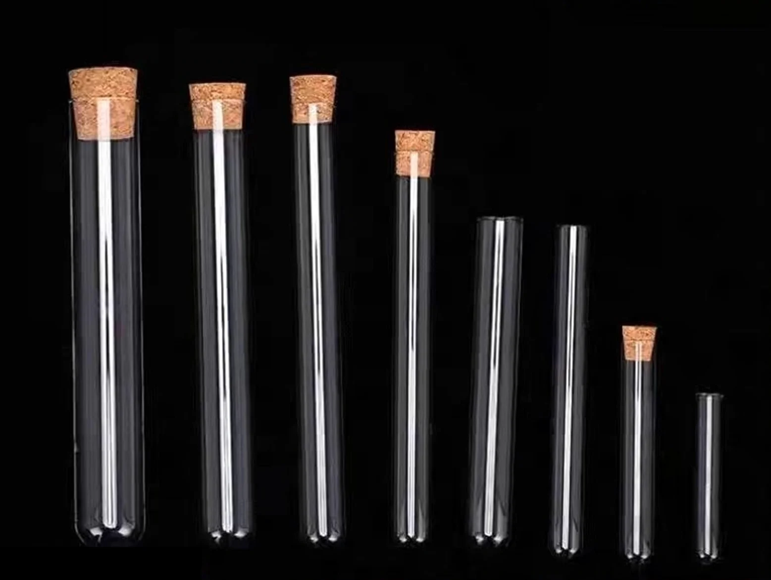 Laborglas mit rundem Boden, 15 x 100 mm, mit Korkverschluss, Laborglas, 100 Stück/Packung