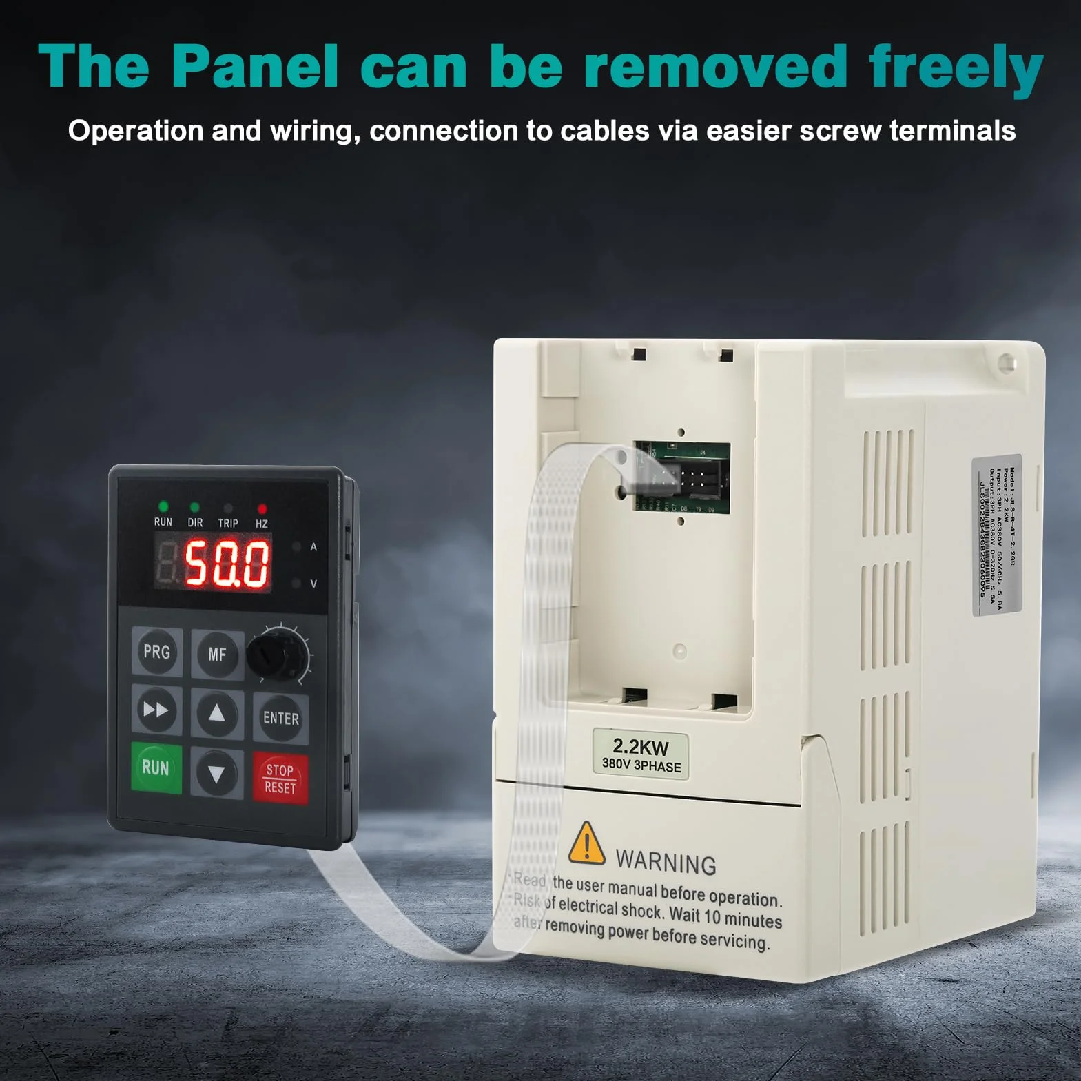 VFD Frequenzumrichter, 380V 2,2 kW Frequenzumrichter 3 Phasen Eingangs Ausgangs 380V zur Steuerung der Motordrehzahl mit 2M Verlängerungskabel