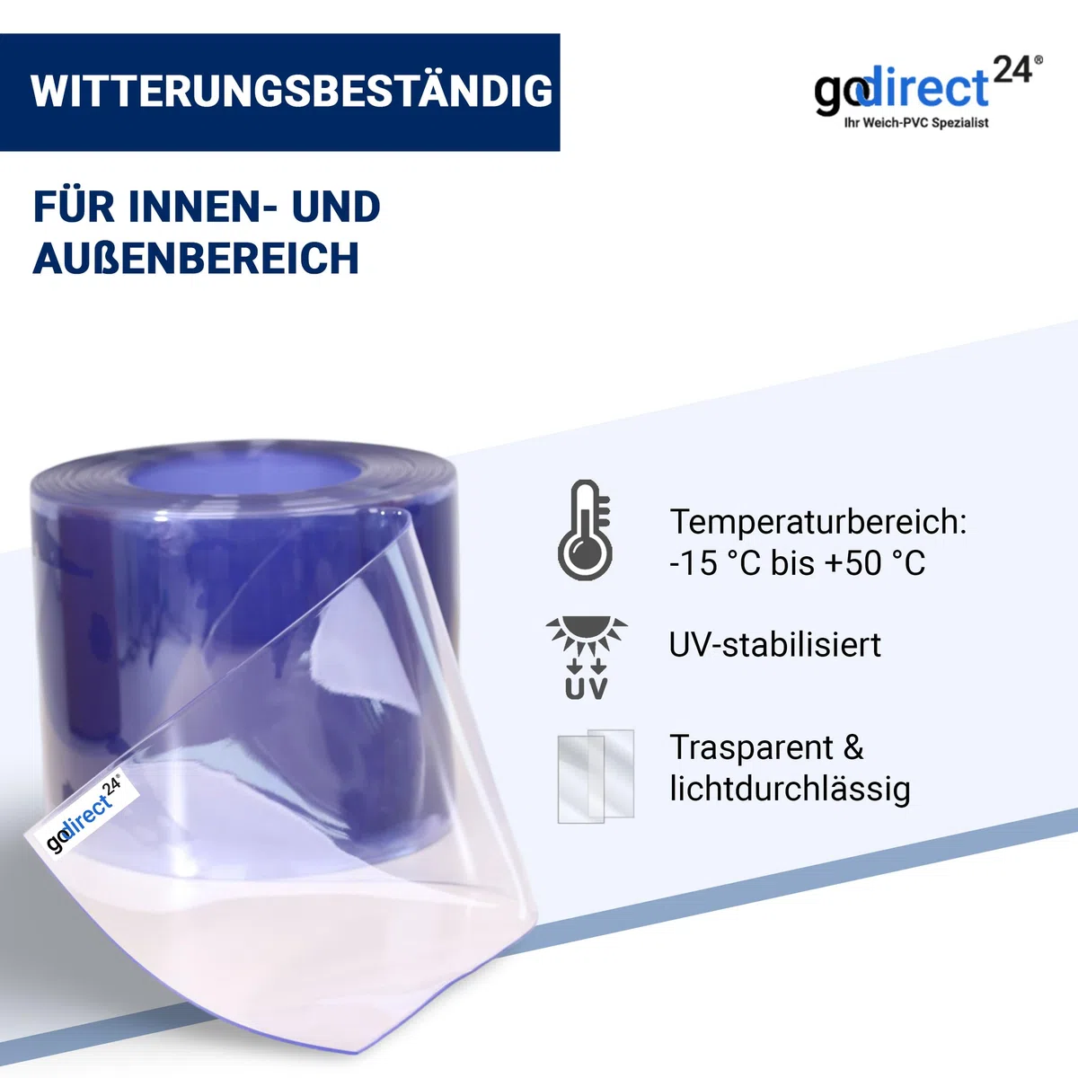 Zettl GmbH PVC-Streifen Rollenware, 3x300mm, 25m, transparent/durchsichtig | UV-beständig, wetterfest & witterungsbeständig, zur Verwendung als PVC-Streifenvorhang/Lamellenvorhang, Industrievorhang
