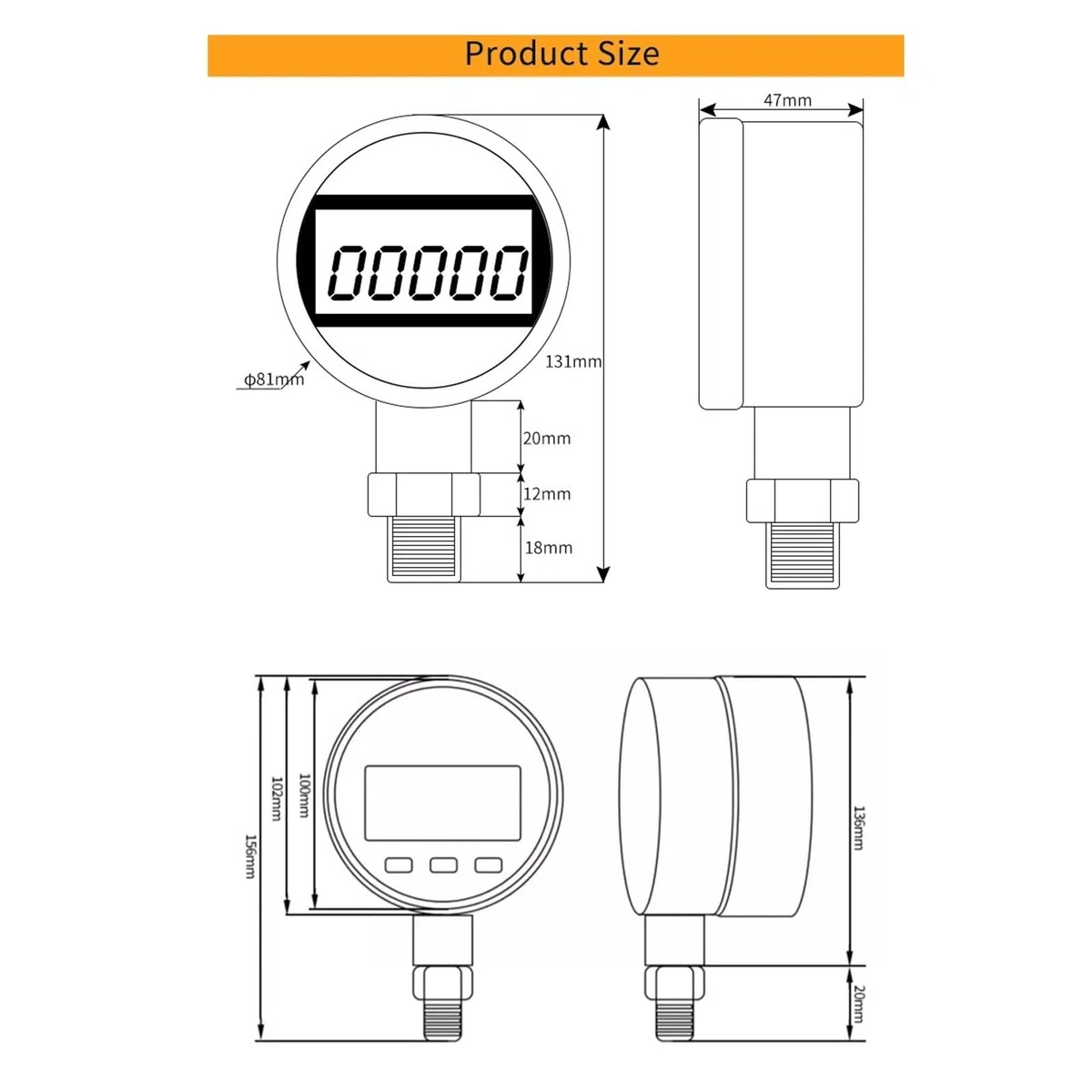 Manometer G1/2, 0–600 bar Luft, Flüssigkeit, Öl, Wasser, digitales Druckmanometer, Manometer(0-10bar)
