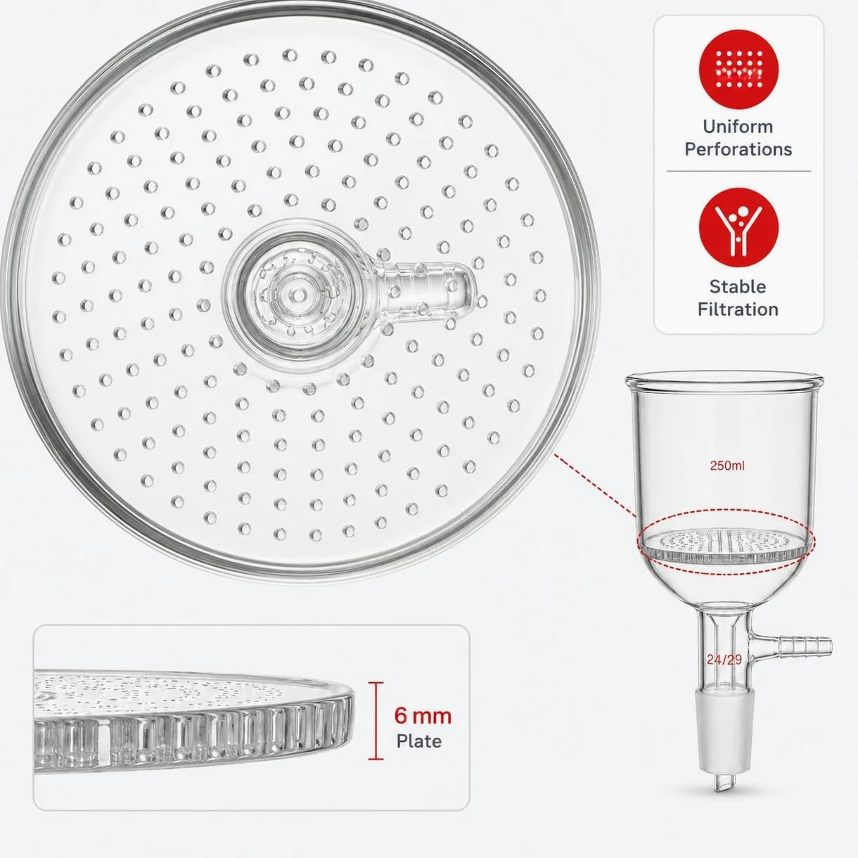 Büchnertrichter mit Poröser Glasplatte Borosilikatglas Vakuum Labor-19/26# 1000ml