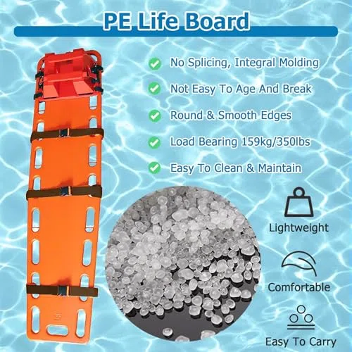 Schwimmfähige Rettungstrage,Tragbares Spineboard mit Kopf immobilisator und Gurten, Ideal für Schwimmbäder, Strände, Feuerwehr und Erste-Hilfe-Einsätze,Wasserrettung