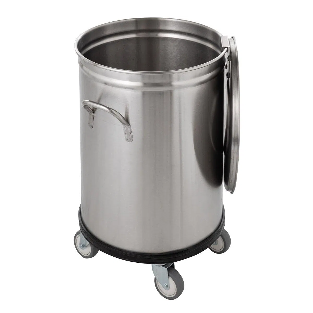 GastroHero Abfallbehälter 50 Liter Edelstahl mit Deckel Griffen Hygienebehälter Gastro Küche Chrom-Nickel-Stahl rund