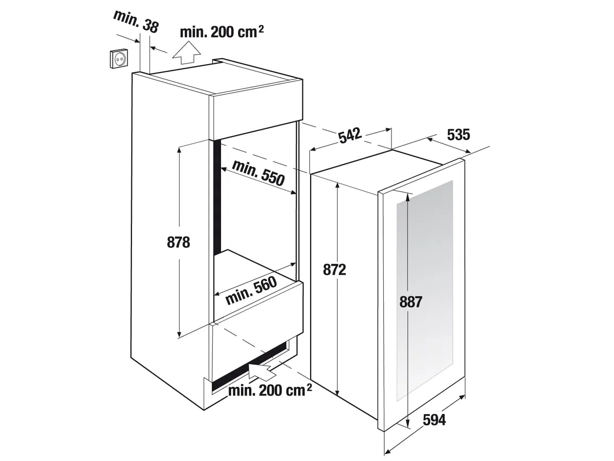 Küppersbusch FWK 2800.0 S3 K-Series 8 Einbau Weinklimaschrank Schwarz/Silver Chrome