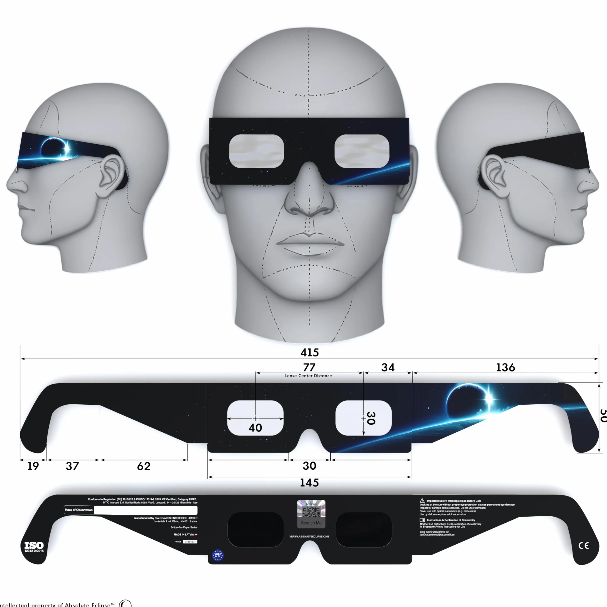 Absolute Eclipse Sonnenfinsternis Brille Astronomie 2026 zum Sehen der Sonnenfinsternis - ISO 12312-2 CE Zertifiziert - 50er Pack Veranstaltungen - Design Orbiter - EU Hersteller Anerkannt AAS