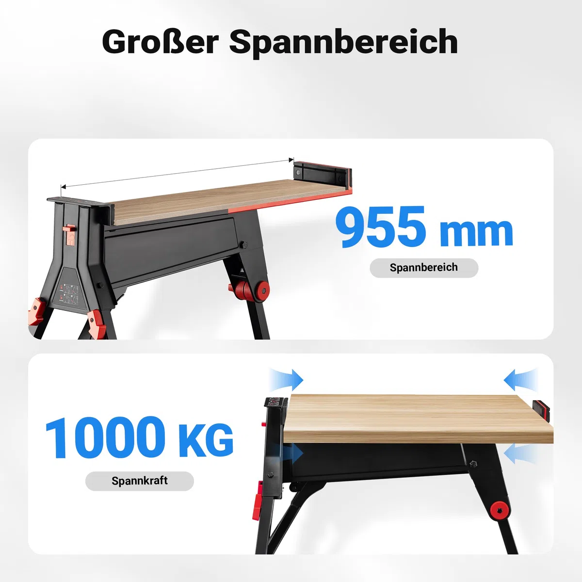 Wiltec Werkbank mit Spannsystem 98 x 88 x 87 cm, Mobile Werkbank bis 200 kg, Arbeitstisch klappbar, Werkstatteinrichtung ergonomisch, Werktisch Werkstatt