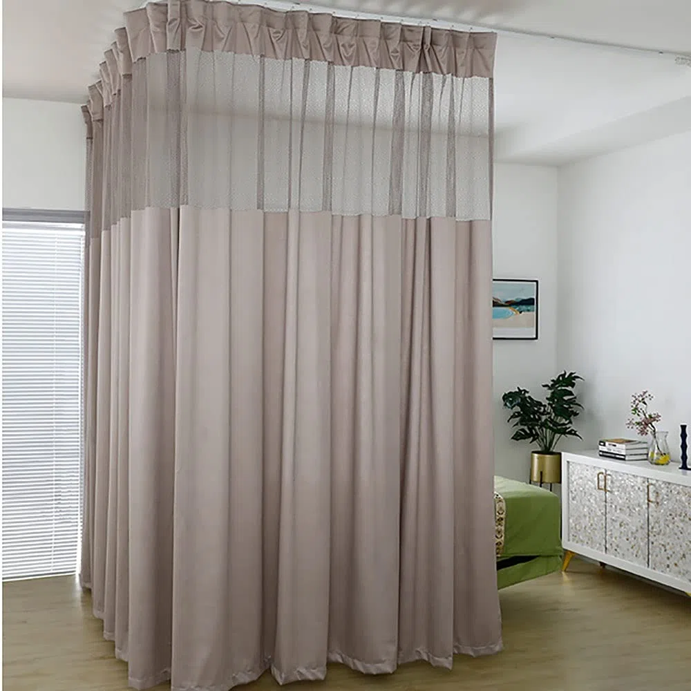 TTZ Krankenhausvorhang mit flachen Haken für Krankenhaus, medizinische Klinik, Spa, Labor, Kabine, Vorhang, Trennwand, Sichtschutz (Farbe: Grau, Größe: 1 (2,7 m breit x 2,7 m hoch))