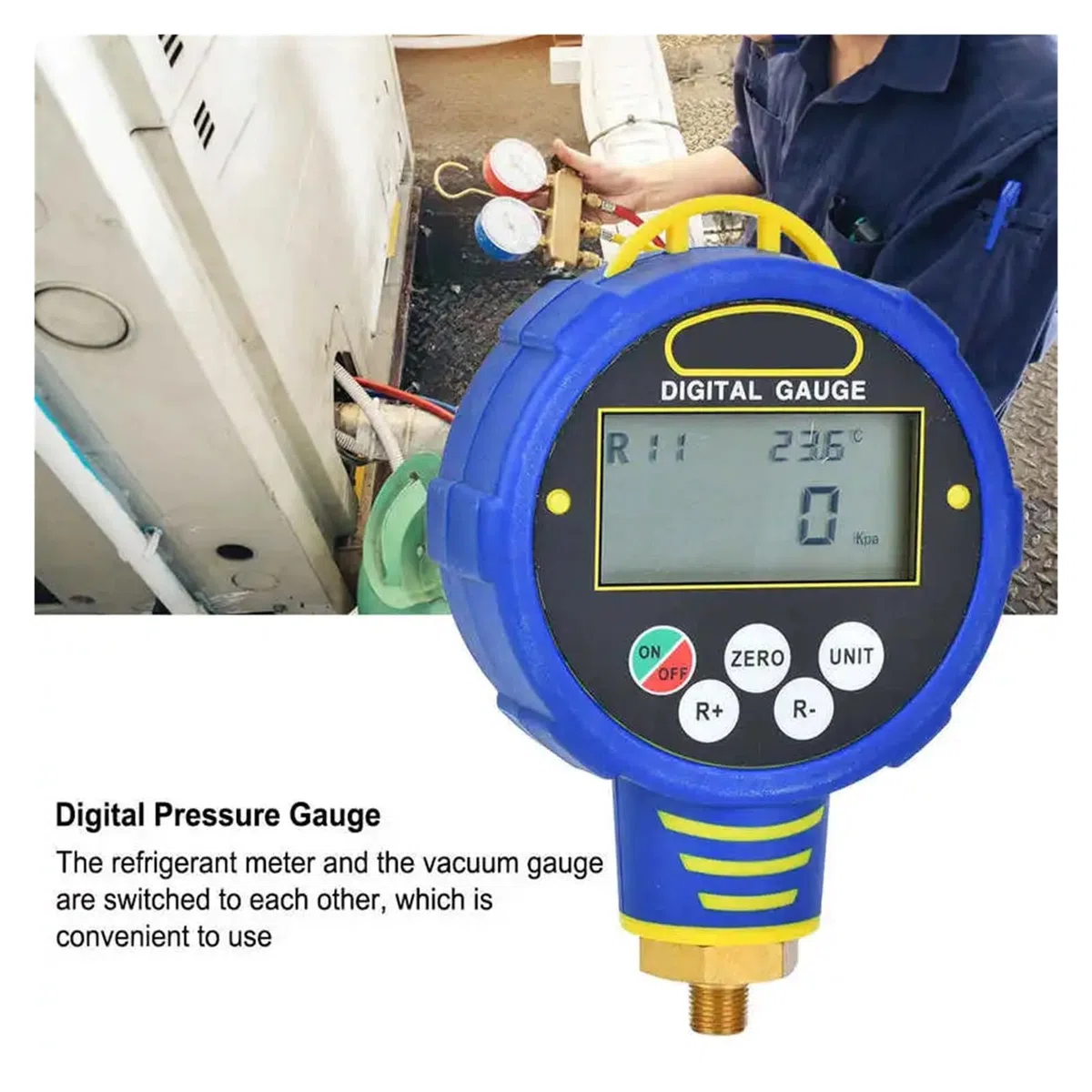 Druckregler, R32 Digitales Luftdruck-Inflator-Messrät, 1/8 Zoll NPT 10 MPa Tester, Inflationsüberwachung, 100 Bar, Klimaanla, Kältemittel-Werkzeug(Low pressure)