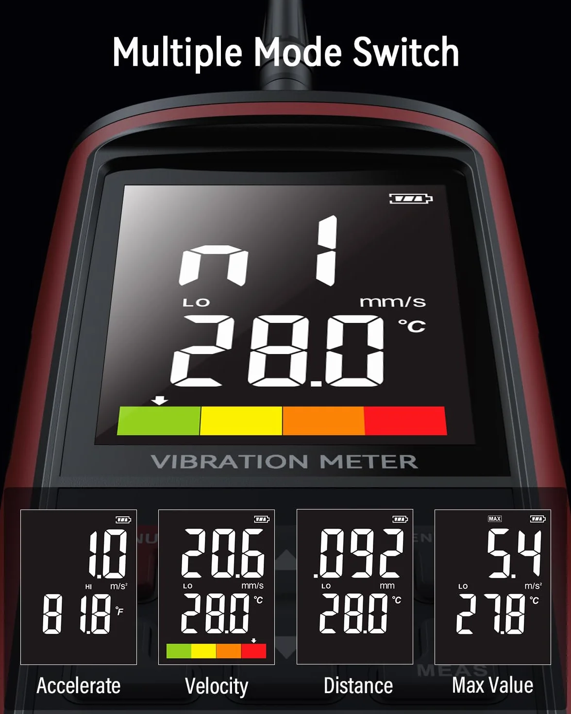 Wintact Vibrationsmessgerät, Messanalyse mechanischer Anlagen: Schwingungsbeschleunigung, Geschwindigkeit, Verschiebung, Temperatur für Motoren, Generatoren (WT633B)