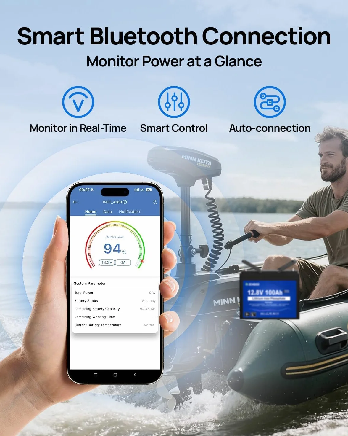 DCHOUSE 12V 100Ah LiFePO4 Lithium Batterie mit 10A Ladegerät, bis zu 15000 Deep Cycles für Schleppermotoren, Wohnmobile, Energiespeicher, Camper, Off-Grid