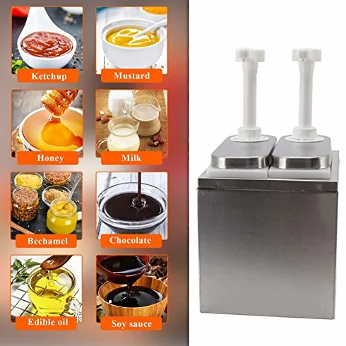 Saucenspender, Kunststoff und Edelstahl, Gewürz-Sirup-Küchen-Pumpstation für Zuhause, 1 L, Doppelter Salat, Marmelade, Gewürzpresse (1L Doppelpumpe)
