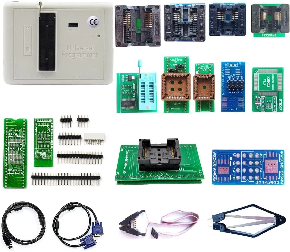 RT809H Programmer 13 Sockets EMMC-Nand Flash Extremely Fast Universal Chip Kit IC Programmer eprom Adapters with Cables ISP Cables TSOP48 TSOP56 CAR/DVD/TV