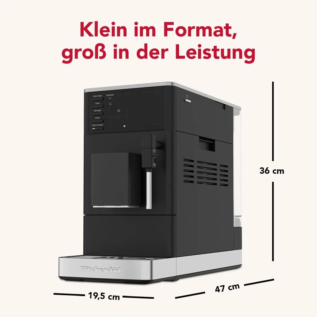 KitchenAid KF2 Kaffeevollautomat 5KES8452 mit Iced Coffee-Funktion, IntelliGrind-Mahlwerk, Panarello-Dampfdüse, LED-Display, 15-18 Bar, Matt Schwarz | Iced Coffee-Funktion, IntelliGrind-Mahlwerk, Panarello-Dampfdüse, LED-Display, 15-18 Bar