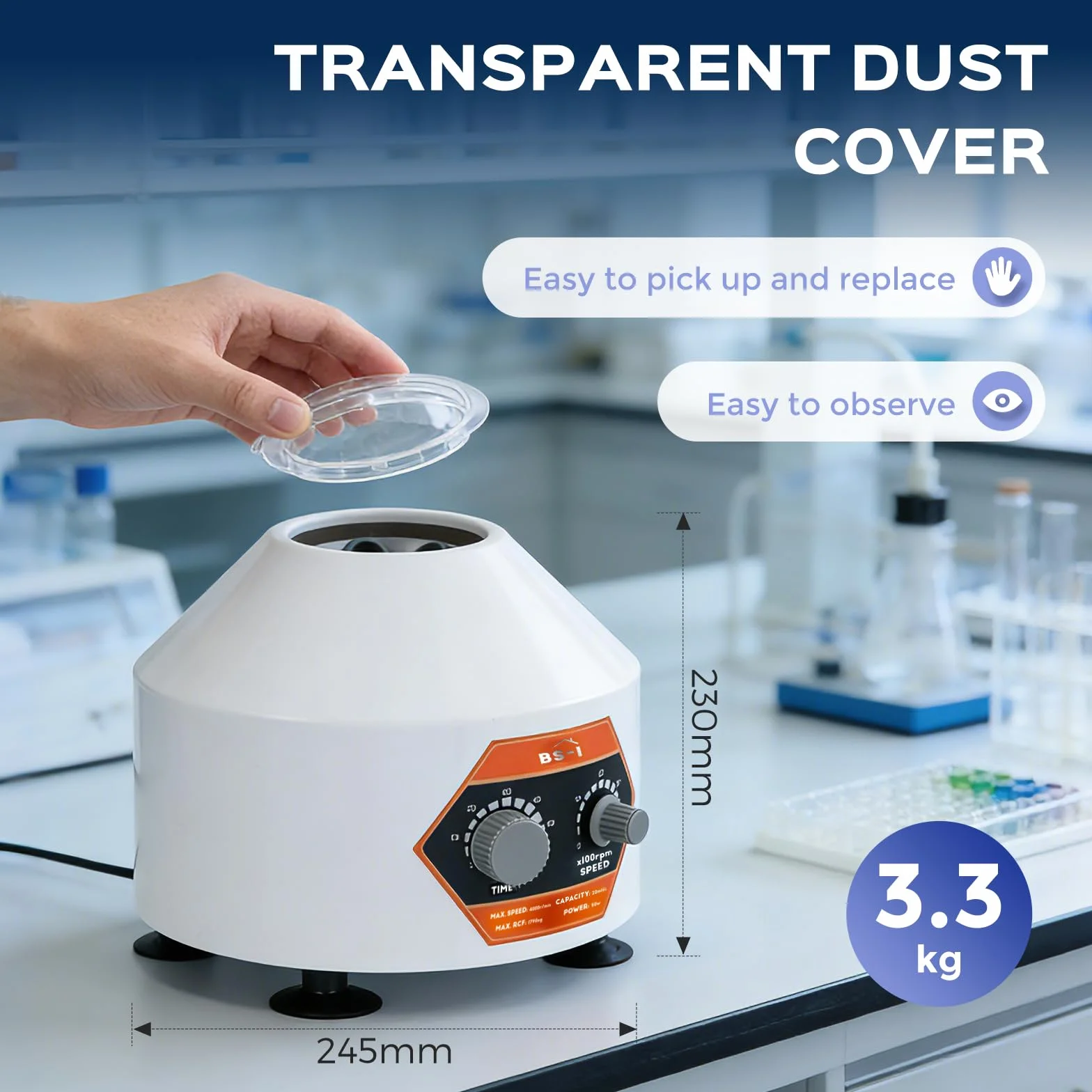 Bonvoisin Labor Zentrifugenmaschine 6X20ml, 4000rpm, 60min Timing, 1790xg Zentrifugalkraft mit transparentem Deckel, PRP PRF Gebrauch für 5/7/10ml Zentrifugenrohre Vacutainer 10/15ml (Original)