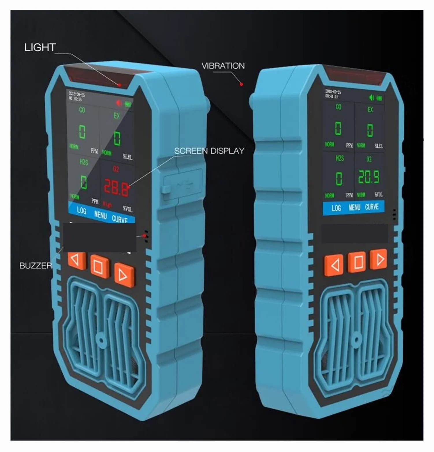 Gaswarngerät, BH-80 Multifunktions-Gasdetektor, H2S/CO/O2/EX-Gas, Vibrations-Blinkanzeige, Summeralarm for Sicherheit
