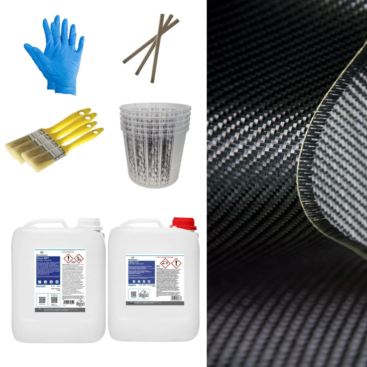 DD Composite Carbon Komplett-Set 5,0m² Köper Epoxidharz transparent Carbongewebe Top Qualität einzigartige Optik individuelles Design echte Kohlefaser