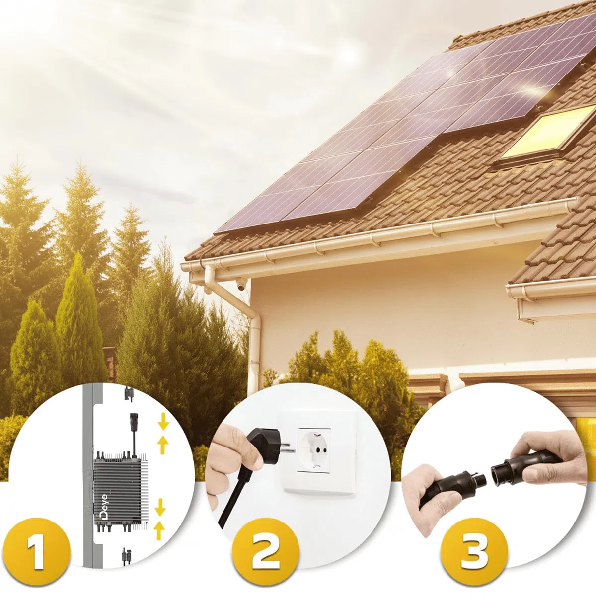 DEYE Mikro-Wechselrichter 1600 W SUN-M160G4-EU-Q0 inkl. 5m Anschlusskabel für Mini-PV Solaranlage Balkonkraftwerk, IP67 wetterfest, 4 MPPT, WiFi, Micro Inverter