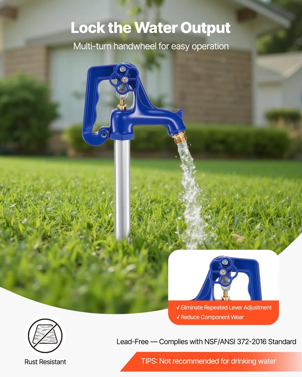 VEVOR Frostsicherer Hofhydrant, 1895 mm, Außenwasserhahn mit 1219,2 mm Eingrabetiefe, G 3/4 Zoll Rohranschluss, Hebelgriff + Handrad, bleifreier Gartenhydrant für Bewässerung von Garten & Bauernhof