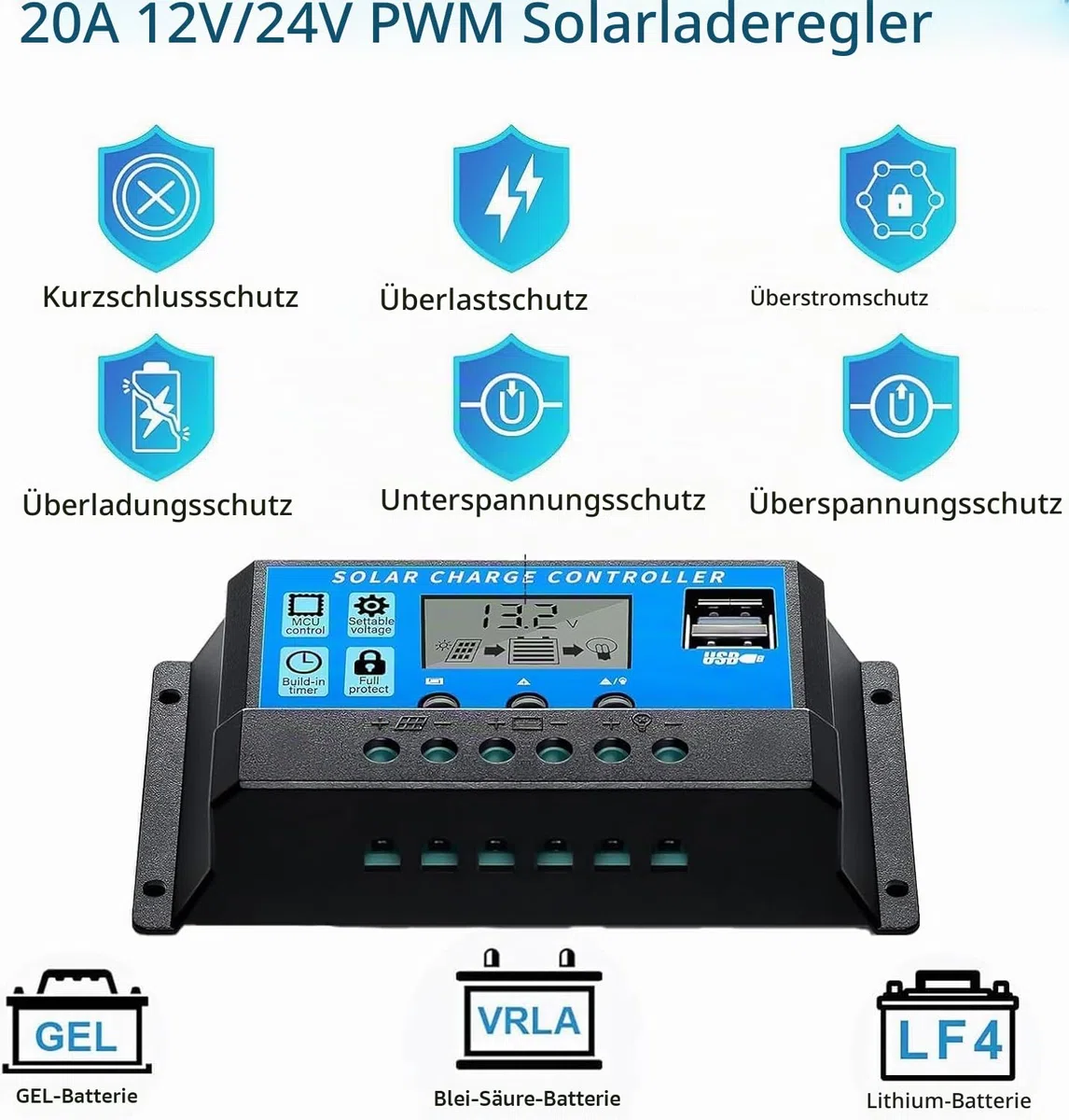 300W Solarpanel-Kit Set, Monokristallines 18V 2X150Watt Glas Solarmodul+20A 12V/24V Solarladeregler+Solarkabel Off-Grid-System für 12V Batterien Solaranlage Wohnmobil Balkon Photovoltaik