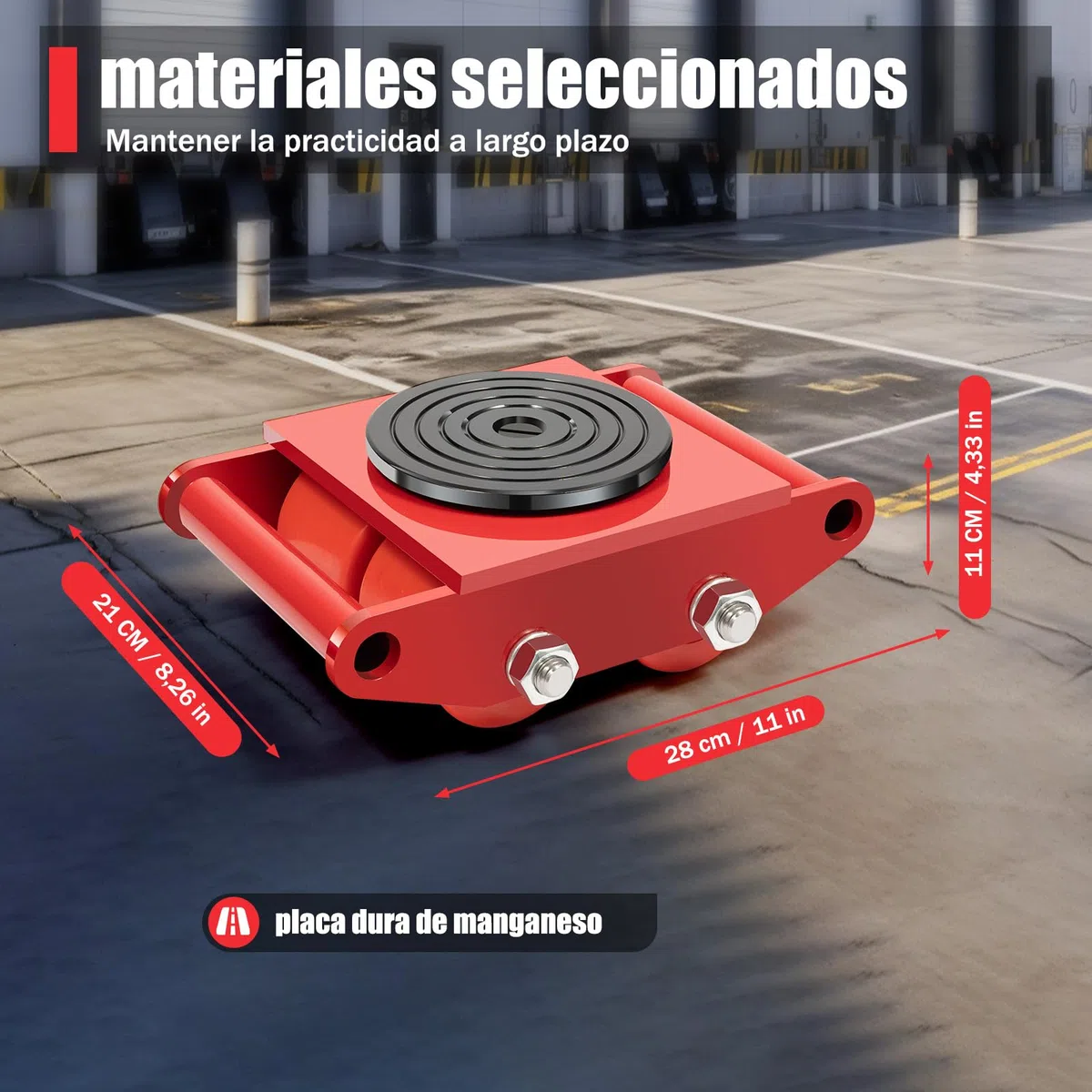 6T Transportroller Maschinen-Rollwagen Industrieller Transportwagen Rollbrett Robuster Möbeltransportrollen aus Karbonstahl mit 4 PU-Rädern zum Bewegen Schwerer Gegenstände für Werkstatt Fabrik (Rot)