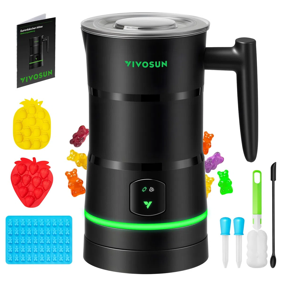 VIVOSUN Gummibärchen Maschine, Automatischer Candy Maker | Öl-infundierbarer Esswaren-Mixer mit Doppelrührwerk, Edelstahlbehälter & Silikonformen, für DIY Gummibärchen & Süßigkeiten