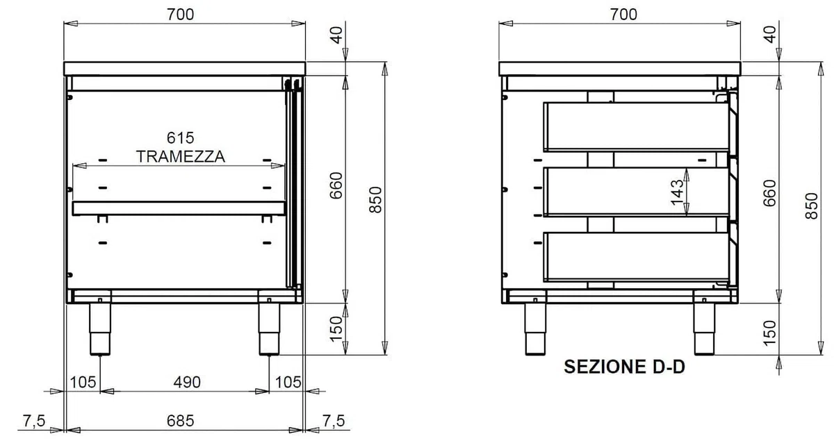GastroHero Arbeitsschrank 120x70 cm, Edelstahl ASS3SR-ECO12X7 | 3 Schubladen, Schiebetüren, Zwischenboden, AISI 430, höhenverstellbare Füße, Profi Küchenmöbel für Gastronomie