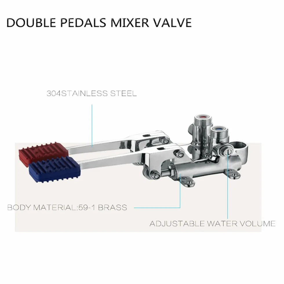 HEYOUTH Tretmischer G1/2",Fußpedal Wasserventil für Fußpedalhahn,Berührungsloser Wasserhahn,Bodenmontage Messingpedalventil,Warm und Kaltwasser,für Industriewaschbecken, Hotellerie, Pedalwaschbecken