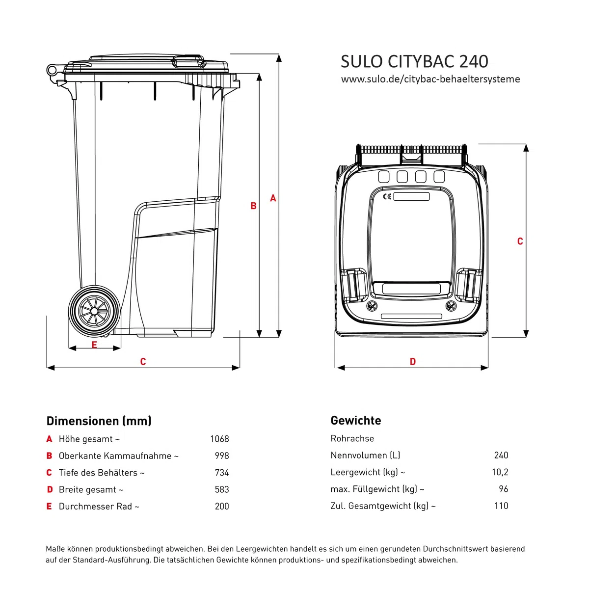 SULO 2-Rad Behältersysteme 240 L gelb