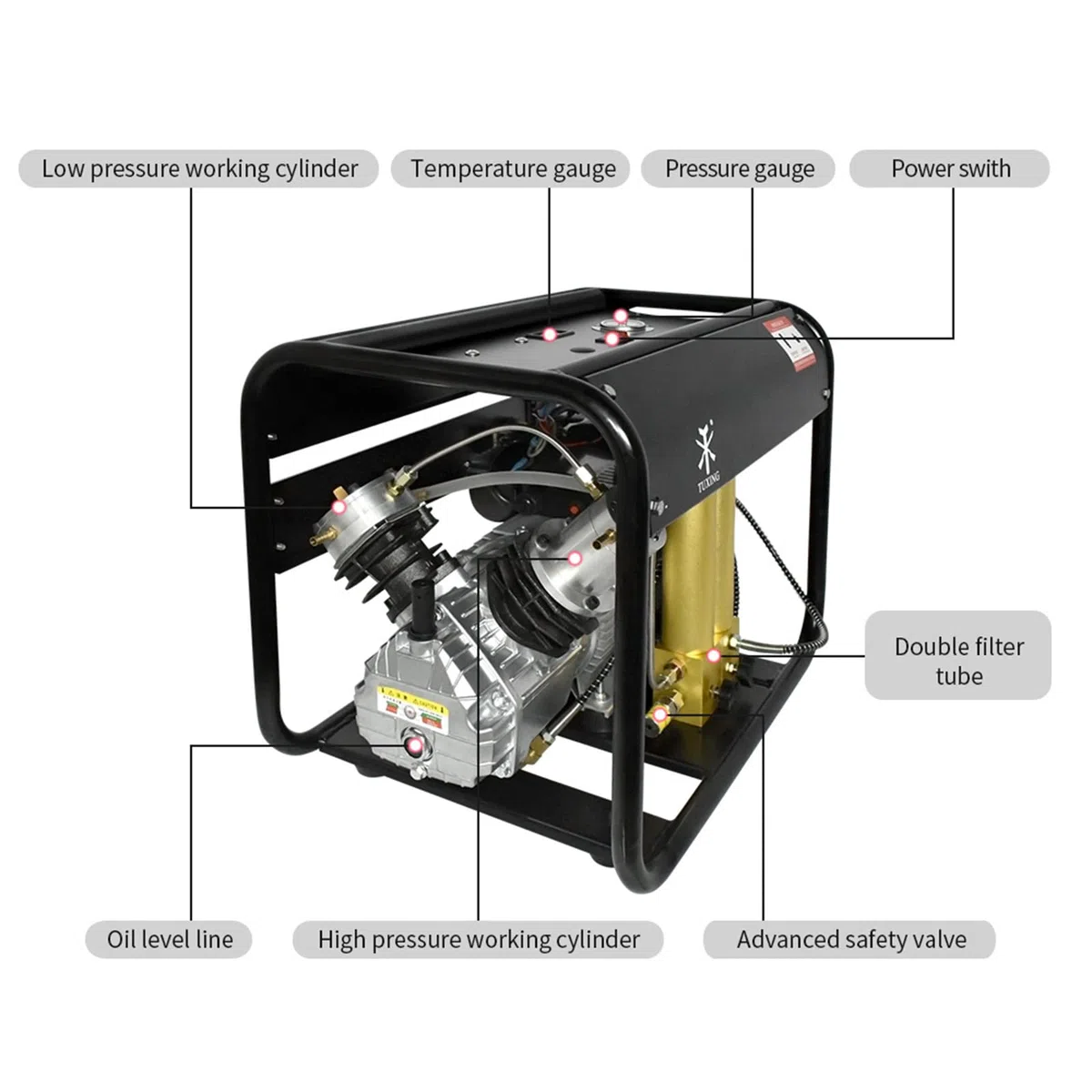 PCP-Luftkompressor, 4500 Psi/30 MPa, Kompressor für Tauchflaschen, eingebauter zweistufiger Filter, einstellbarer Druck zum Befüllen von Tauchflaschen für PCP-Luftgewehr-Paintballspiele