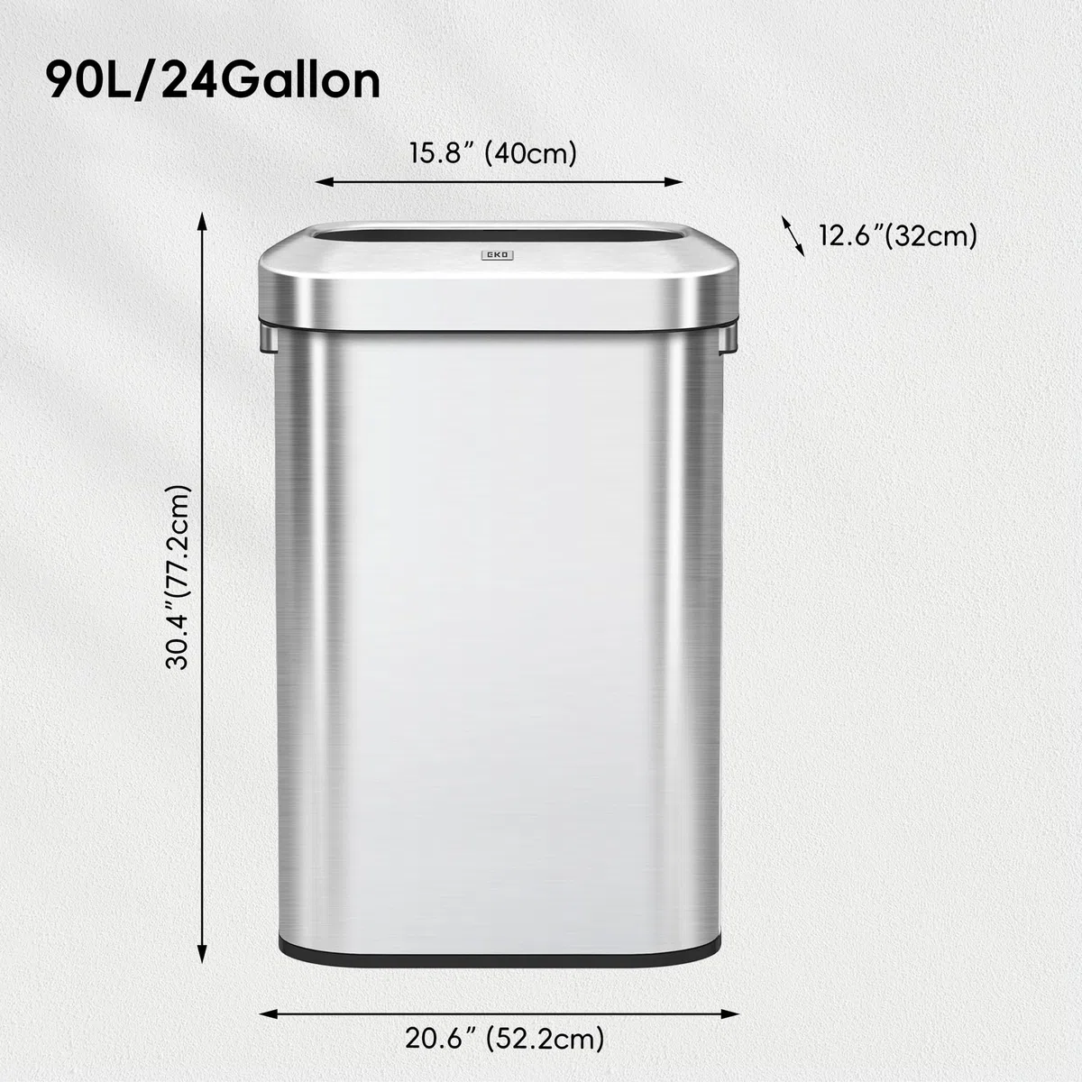 EKO Urban 90 Liter offener Mülleimer aus Edelstahl, schmal, kommerzielle Qualität, großer Mülleimer für Zuhause, Büro, Hotel, Café, Restaurant, Wohnheim