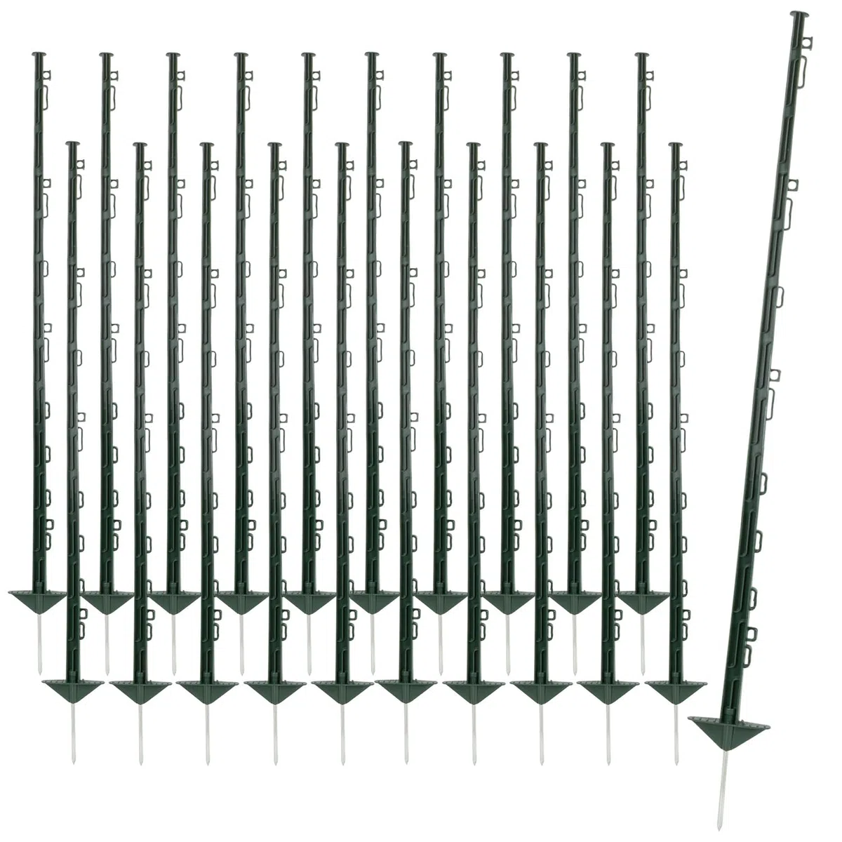 VOSS.farming 20x Kunststoffpfähle 125cm 12 Ösen grün Weidezaunpfahl glasfaserverstärkt Doppeltritt