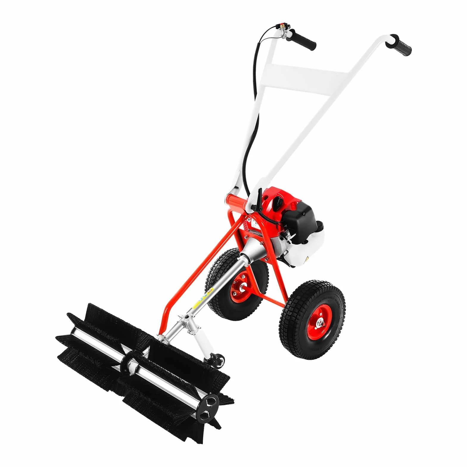 2-Takt Benzin Kehrmaschine, 1,7ps 43ccm Manuell Kehrmaschine Motorbesen Handkehrmaschine Schneeschieber Schneefräse, 1250w Unkraut Entferner WildkrautbüRste für Gehweg Gras Schnee Reinigung Rasen