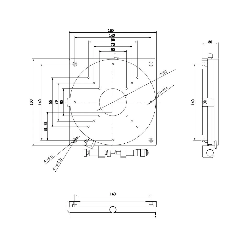 Manueller Rotationstisch 160 Mm X 30 Mm, Rotierende Plattform, Präzisionslager-Gleitabstimmtisch, SEMR160-AR, Ideal für Produktionsmaschinen, Testgeräte, Optische Experimente