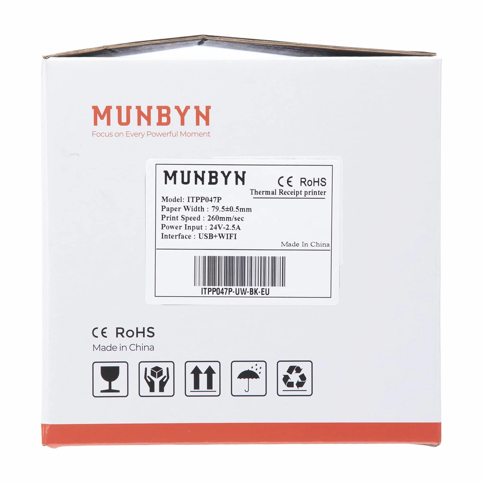 MUNBYN Thermodrucker Bondrukcer P047 mit Einzel-USB-Anschluss, 80mm POS-Drucker, WiFi Thermodirektdrucker kompatibel mit Android Windows PC Chromebook (USB/WiFi-Anschluss) Weiß