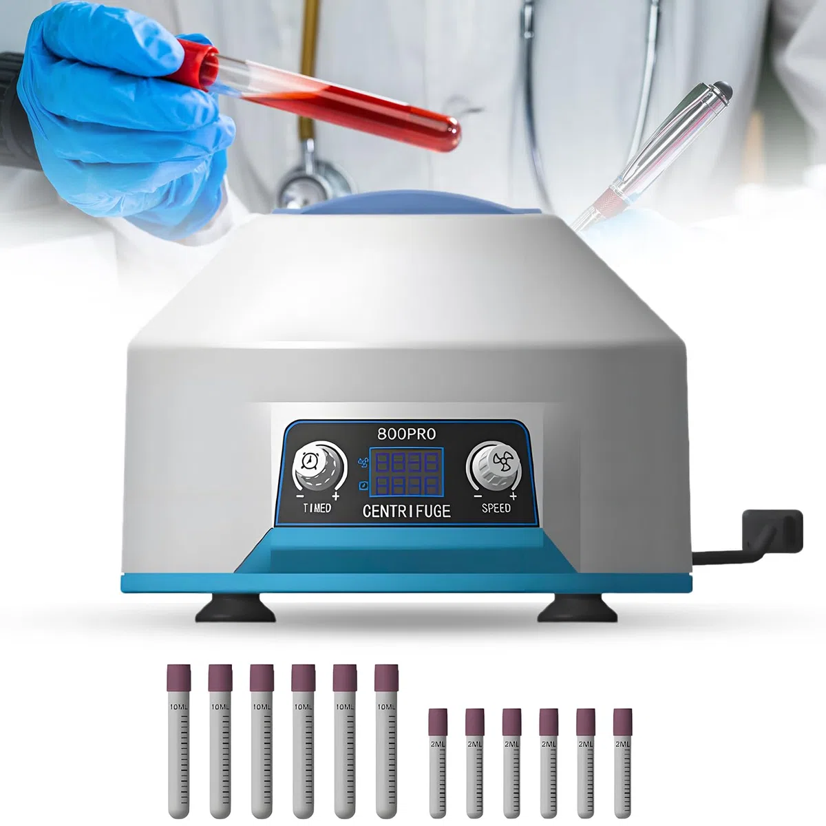 PRP Zentrifuge, 6 * 15ml, 4000RPM 1953xg, RCF Tragbare Zentrifuge Labor with 1-99min Timer, Transparent Lid & LED, für 5/7/10ml Zentrifugenröhrchen, Geräuscharm, für Plasma, Blut, medizinische Praxis